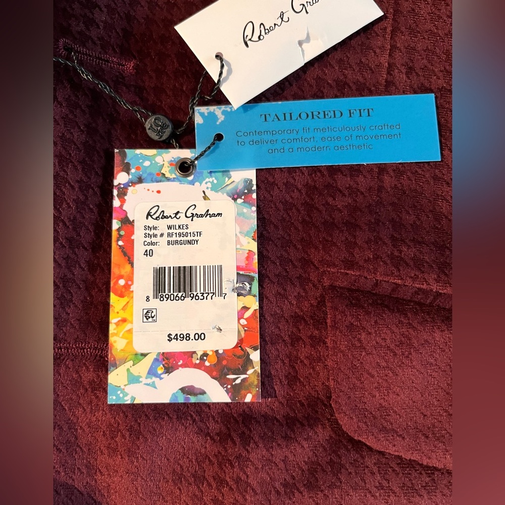 Robert Graham Burgundy Velour type Sports Coat size 40. New with tags - Picture 3 of 11